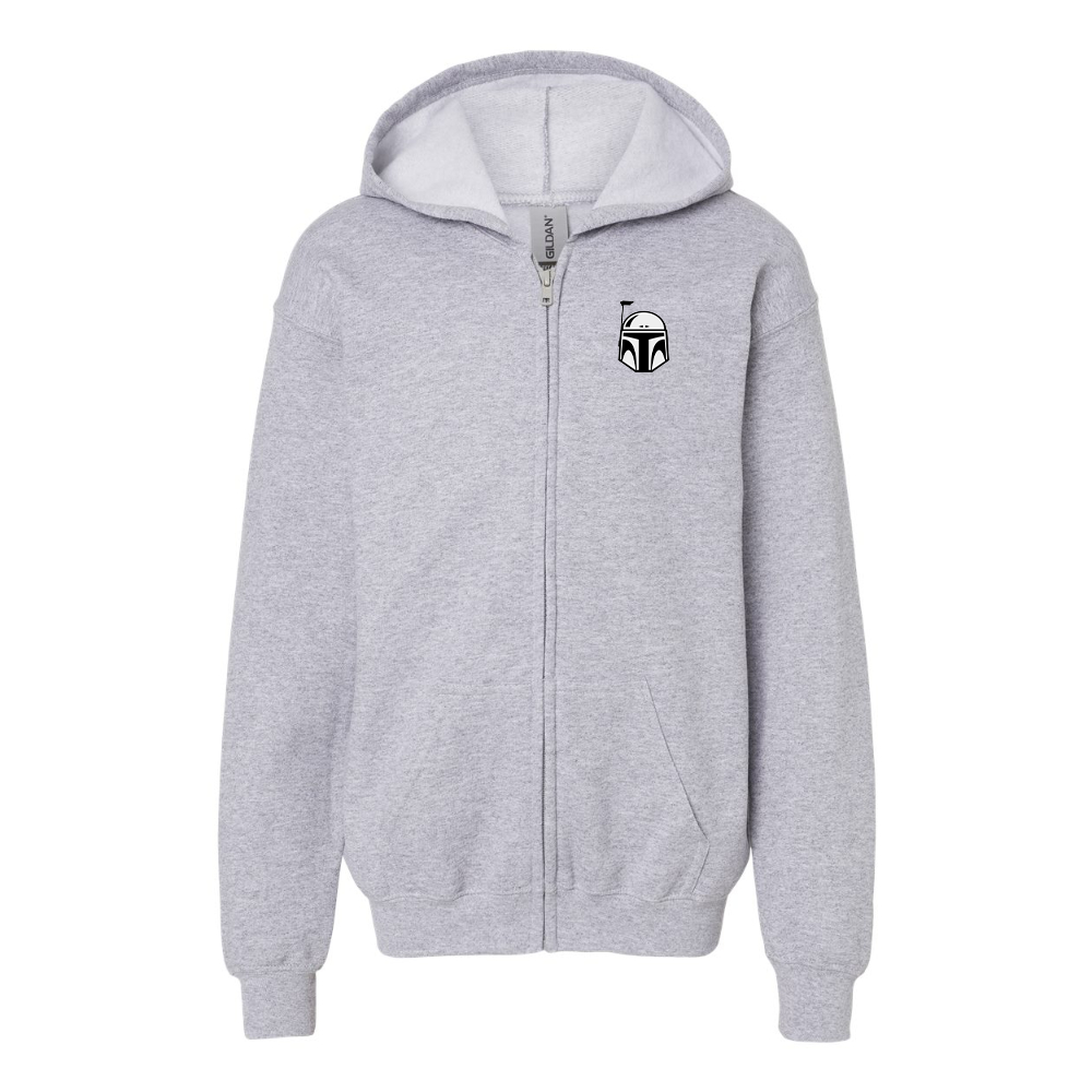 Youth Star Wars Boba Fett Helmet  Gildan Heavy Blend Full Zip Hooded Sweatshirt