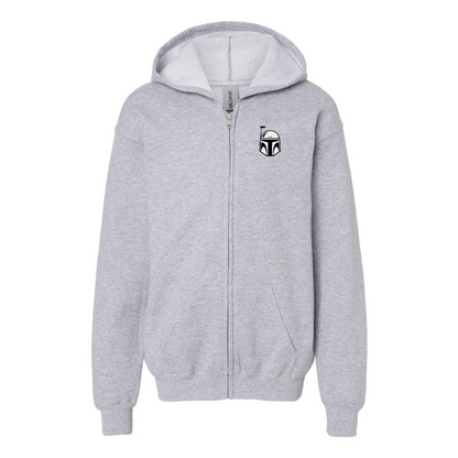 Youth Star Wars Boba Fett Helmet  Gildan Heavy Blend Full Zip Hooded Sweatshirt