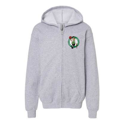 Gildan Heavy Blend Youth Boston Celtics Logo Full Zip Hooded Sweatshirt