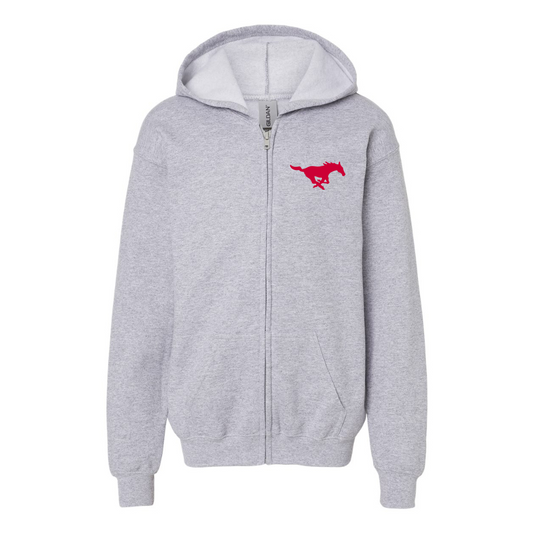 Gildan Heavy Blend Youth SMU Mustangs Logo Full Zip Hooded Sweatshirt
