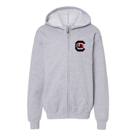 Gildan Heavy Blend Youth South Carolina Gamecocks Logo Full Zip Hooded Sweatshirt