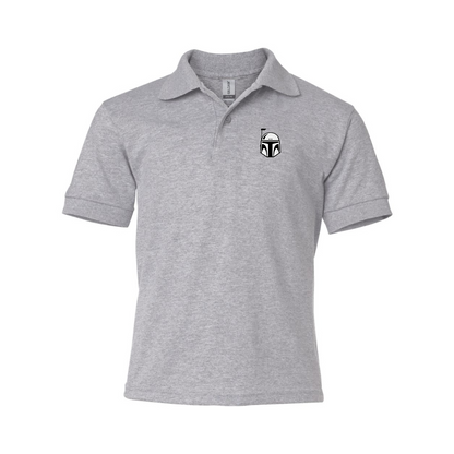 Youth Star Wars Boba Fett Helmet Gildan Dry Blend Jersey Polo