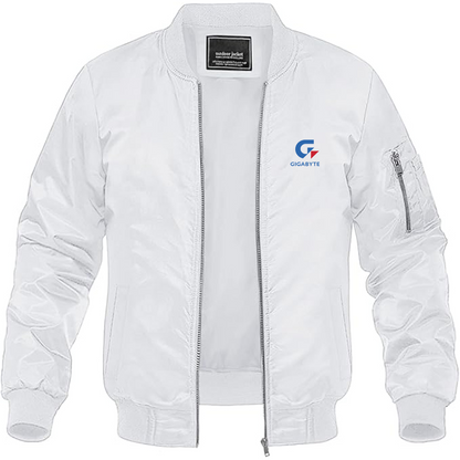 Men's Gigabyte Logo Lightweight Bomber Jacket Windbreaker Softshell Varsity Jacket Coat