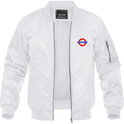 Men's London Tube Logo Lightweight Bomber Jacket Windbreaker Softshell Varsity Jacket Coat