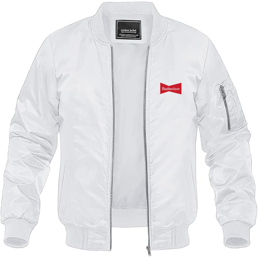 Men's Budweiser Logo Lightweight Bomber Jacket Windbreaker Softshell Varsity Jacket Coat