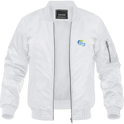 Men's Van Gogh Logo Lightweight Bomber Jacket Windbreaker Softshell Varsity Jacket Coat