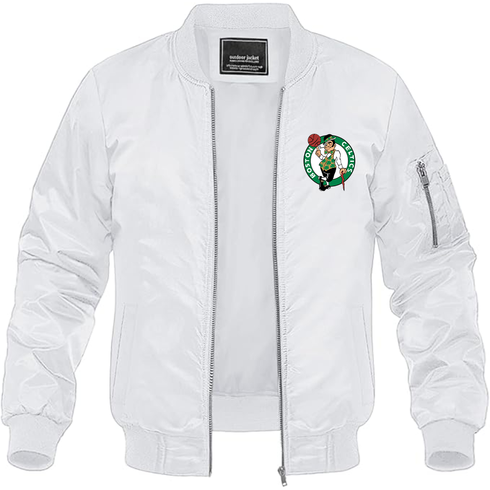 Men's Boston Celtics Logo Lightweight Bomber Jacket Windbreaker Softshell Varsity Jacket Coat