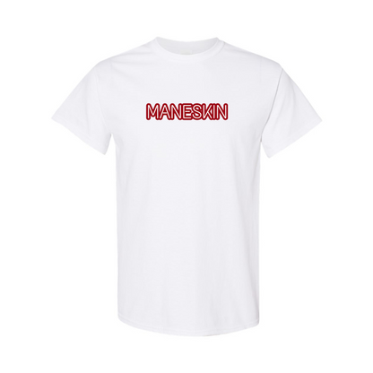 Men's Maneskin Red Neon Letter Logo Cotton T-Shirt