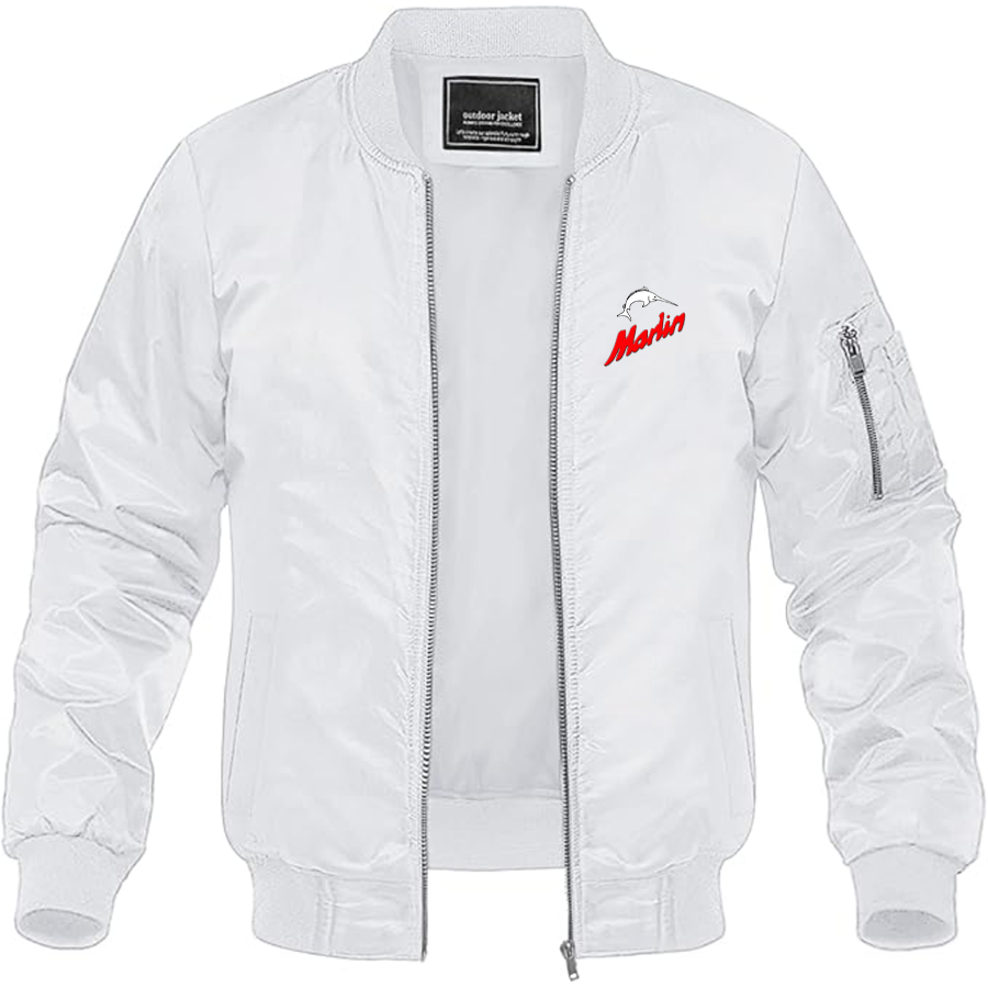 Men's Marlin Logo Lightweight Bomber Jacket Windbreaker Softshell Varsity Jacket Coat