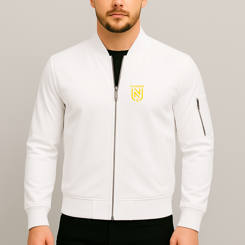 Men's FC Nantes Soccer Logo Lightweight Bomber Jacket Windbreaker Softshell Varsity Jacket Coat