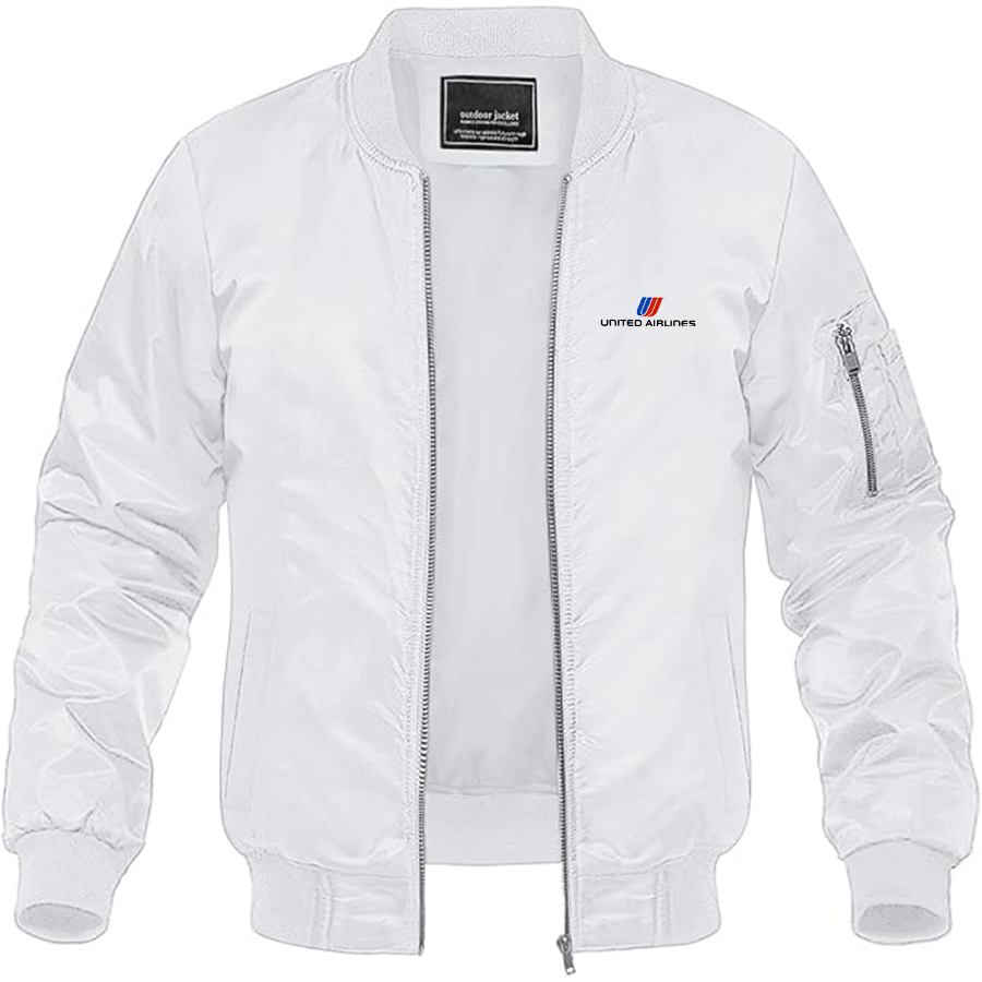 Men's United Airlines Logo Lightweight Bomber Jacket Windbreaker Softshell Varsity Jacket Coat
