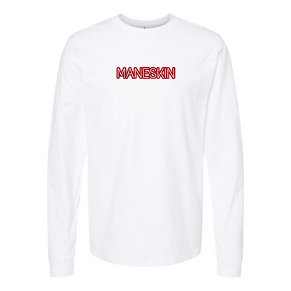 Men's Maneskin Red Neon Letter Logo Cotton Long Sleeve T-Shirt
