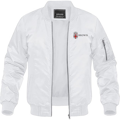 Men's Brown University Lightweight Bomber Jacket Windbreaker Softshell Varsity Jacket Coat