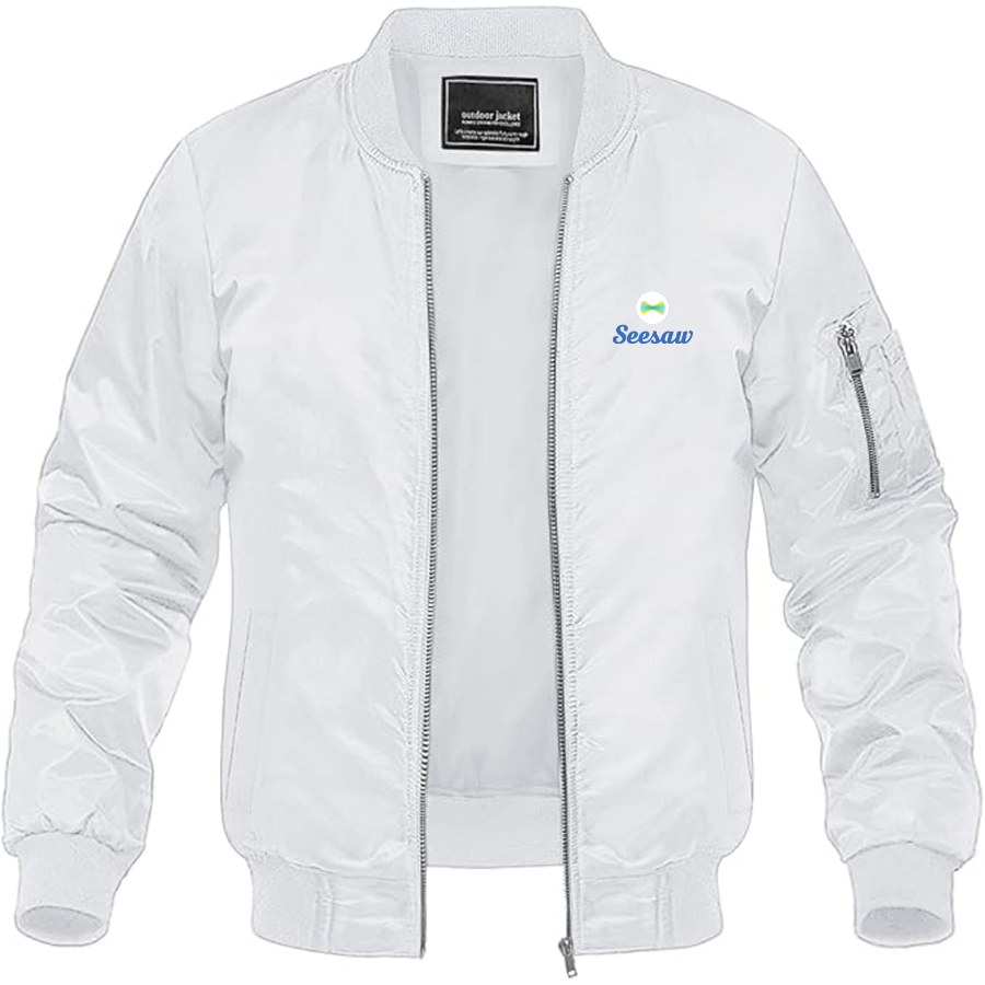 Men's Seesaw Logo Lightweight Bomber Jacket Windbreaker Softshell Varsity Jacket Coat