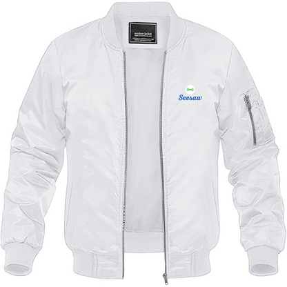 Men's Seesaw Logo Lightweight Bomber Jacket Windbreaker Softshell Varsity Jacket Coat