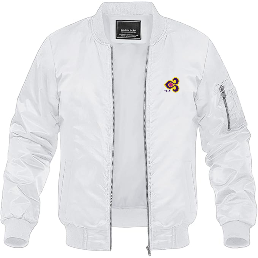 Men's Thai Airlines Logo Lightweight Bomber Jacket Windbreaker Softshell Varsity Jacket Coat