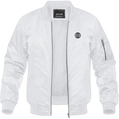 Men's Internet Globe Lightweight Bomber Jacket Windbreaker Softshell Varsity Jacket Coat