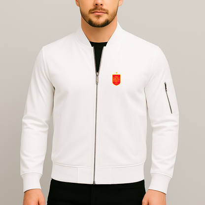 Men's Spain Red Logo National Soccer Team Lightweight Bomber Jacket - White
