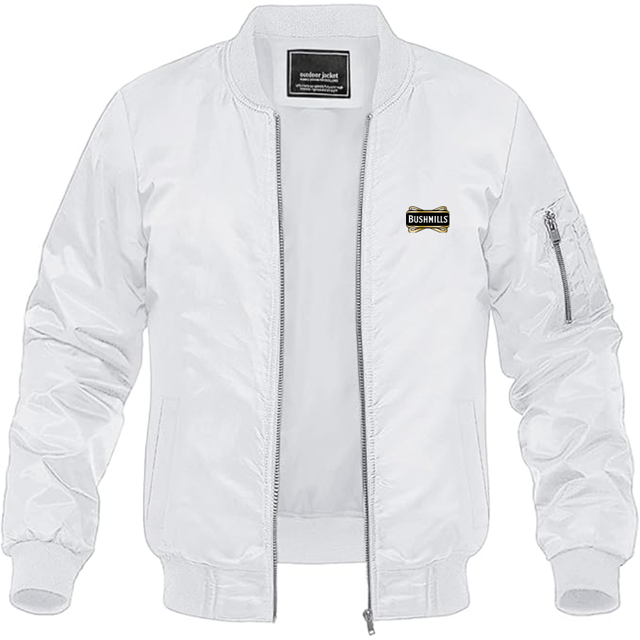 Men's Bushmills Logo Lightweight Bomber Jacket Windbreaker Softshell Varsity Jacket Coat