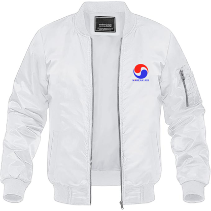 Men's  Korean Air Logo Lightweight Bomber Jacket Windbreaker Softshell Varsity Jacket Coat