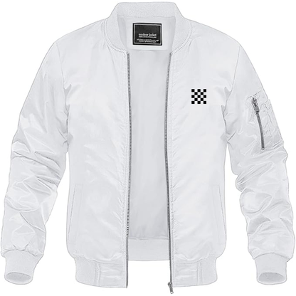 Men's Checker Motors Corporation Logo Lightweight Bomber Jacket Windbreaker Softshell Varsity Jacket Coat