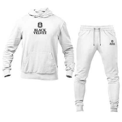 Men's Black Velvet Logo Hoodie Joggers Set