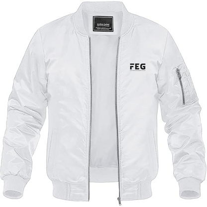 Men's FEG Logo Lightweight Bomber Jacket Windbreaker Softshell Varsity Jacket Coat
