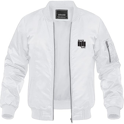 Men's Black Flag Logo Lightweight Bomber Jacket Windbreaker Softshell Varsity Jacket Coat