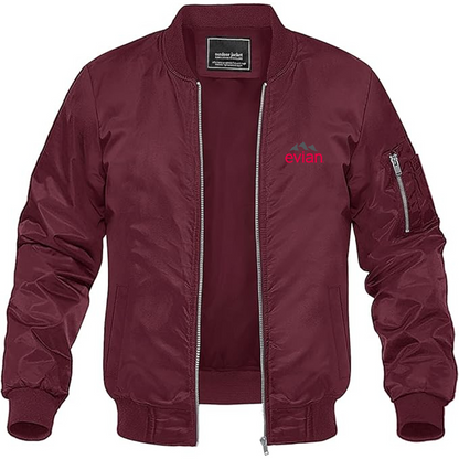 Men's Evian Logo Lightweight Bomber Jacket Windbreaker Softshell Varsity Jacket Coat