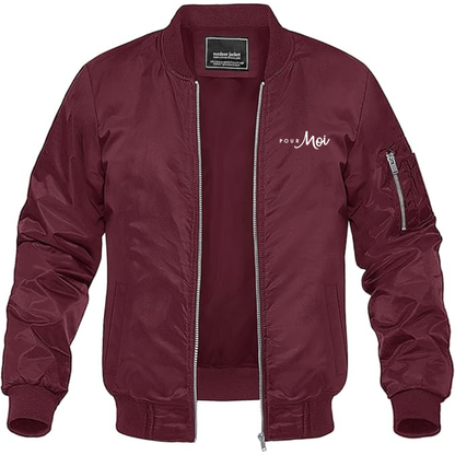 Men's Pour Moi Logo  Lightweight Bomber Jacket Windbreaker Softshell Varsity Jacket Coat