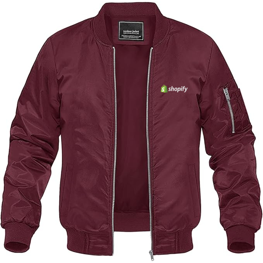 Men's Shopify Logo Lightweight Bomber Jacket Windbreaker Softshell Varsity Jacket Coat