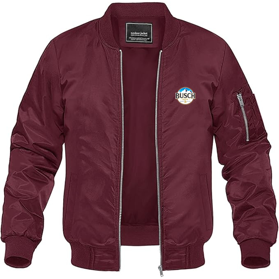 Men's Busch Logo Lightweight Bomber Jacket Windbreaker Softshell Varsity Jacket Coat