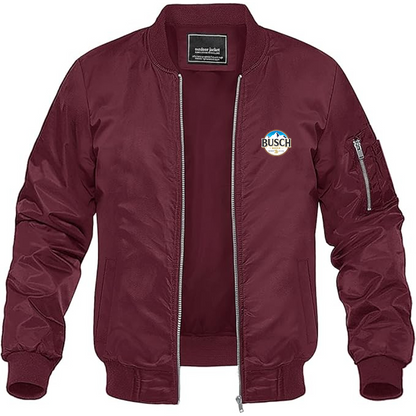 Men's Busch Logo Lightweight Bomber Jacket Windbreaker Softshell Varsity Jacket Coat