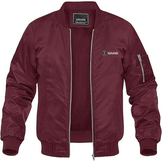 Men's Saab Logo Lightweight Bomber Jacket Windbreaker Softshell Varsity Jacket Coat